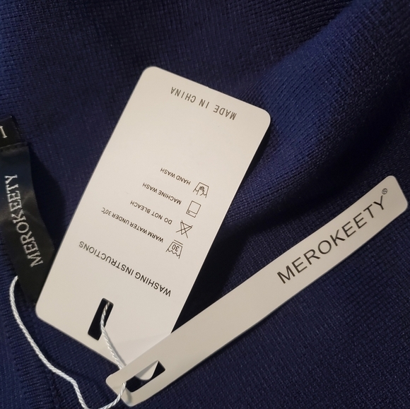 NWT Merokeety Navy Blue Open Front Midi Length Cardigan Size Large, Classic - Picture 5 of 9